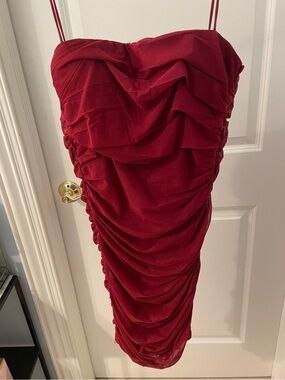 Princess Polly Red Ruched Strapless Midi Dress